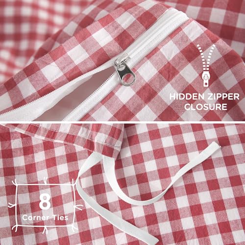Image of TOCOMOA Red Gingham Duvet Cover Bedding Set 100% Washed Cotton Like Linen Feel Super Soft Comfortable 3 Piece Cute Plaid Checkered Comforter Cover Set (King 104 inchx90 inch, Comforter Not Included)