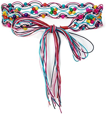 ILuvatar Women's tassel knotted belt Colorful woven waistband women's Bohemian style cross knotted hand woven belt waist rope