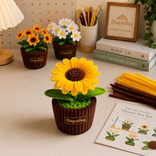 Image of ShagunSaaj Pipe Cleaner for Bouquet DIY Craft Flowers Kit - Fuzzy Chenille Stems & Fluffy Sticks for Arts & Crafts, Creative School Projects, Kids Craft Supplies, Home & Party Decor (Sunflower Kit)