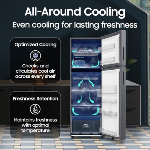 Image of Samsung 256 L, 3 Star, Digital Inverter Frost Free Double Door Refrigerator (RT40H30W3THL, Refined Inox, 2026 Model)