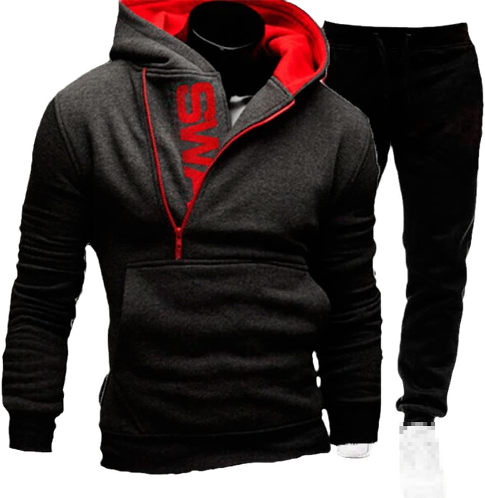 Tracksuit Men 2 Pieces Set Sweatshirt Hooded Sweatpants Sportswear Zipper Jacket