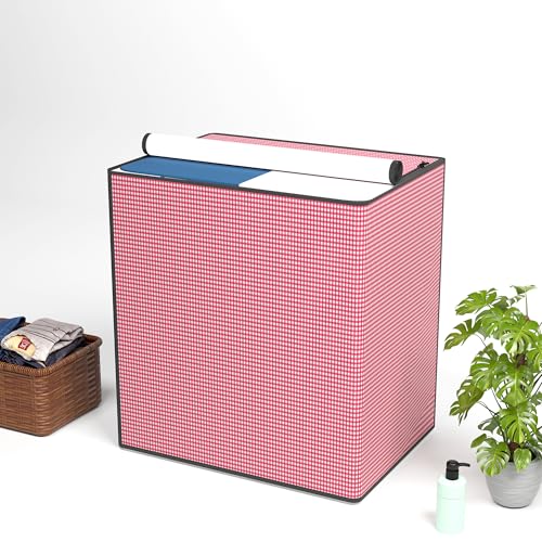 Image of Kuber Industries PVC Washing Machine Cover Semi Automatic | Dustproof Washing Machine Cover Top Load - Ideal for 6 Kg, 6.5 Kg, 7 Kg | Barik Check Design - Maroon