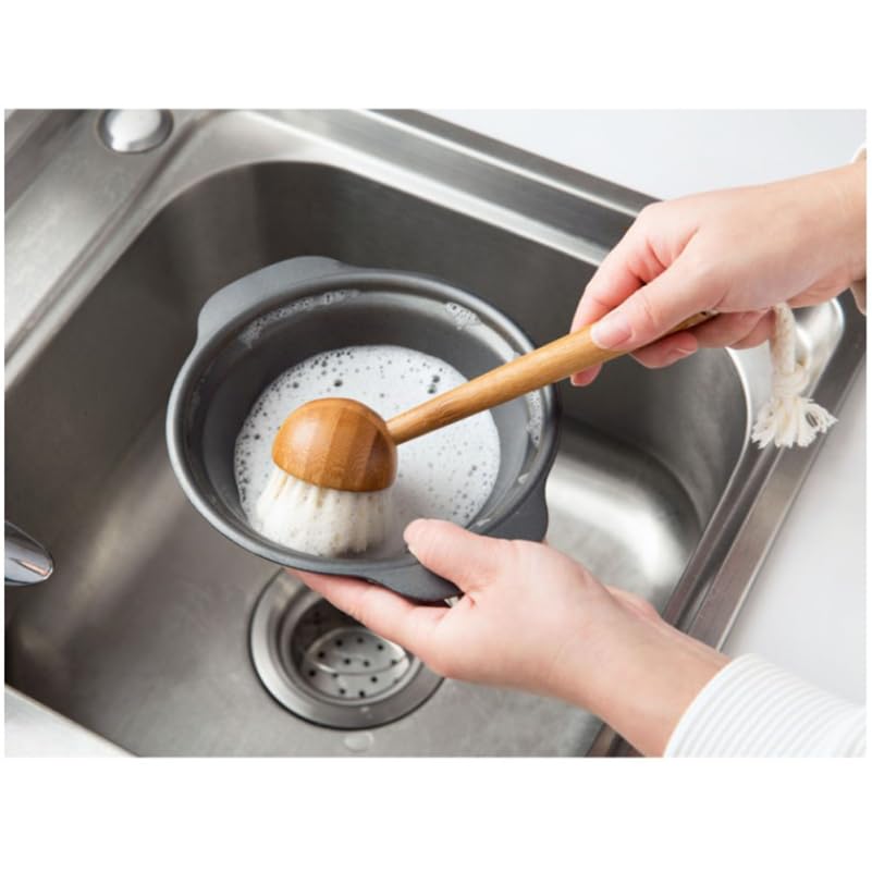 Image of Zerodeko Dish Brush with Beechwood Handle - Dish Scrubber Kitchen Tool Sink Cleaner for Kitchen Restaurant Washing Cast Iron Pan /Pot, Stove Cleaner