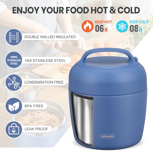 Image of wiwens Thermo Food Jar for Hot Food Adults 32OZ Soup Thermo Lunch Containers Wide Mouth Vacuum Insulated Stainless Steel Leakproof Bento Box with Spoon