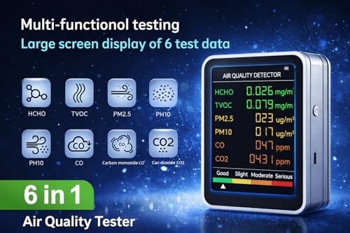 Image of 5 LEAFe Portable Digital Air Quality Monitor,AQI Index, PM 2.5, PM 1.0, CO, CO₂ HCHO, TVOC Detector with Temperature & Humidity, Multi-Sensor. (6 in 1 Air Quality Monitor)