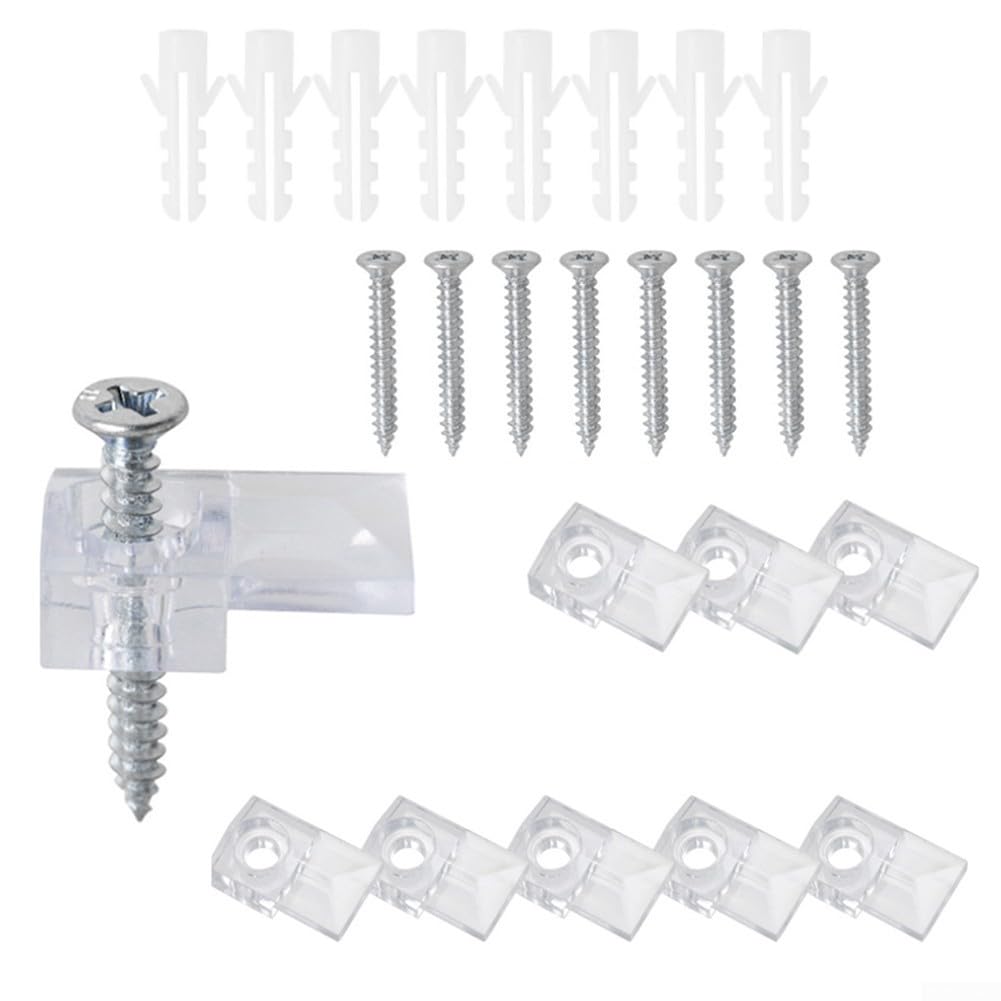 18-teiliges Glashalter-Clips-Set – Transparente Kunststoffclips Für 3–4 Mm Glas, Spiegel, Schranktüren, Mit Schrauben