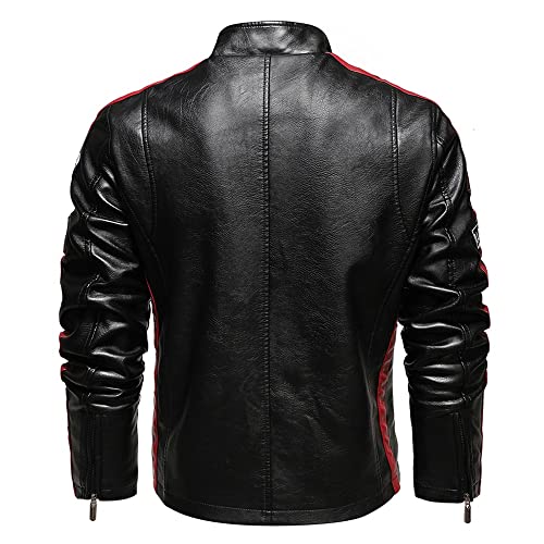 Mens Vintage Motorcycle Jacket Biker Leather Jacket Male Embroidery Bomber Coat Winter Fleece Pu Overcoat(XXL,Black)3