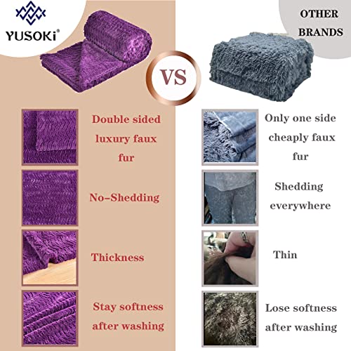 Yusoki Luxury Double Sided Faux Fur Throw Blanket(Without Pillows),Decorative Soft Fuzzy Fluffy Cozy Warm Blanket For Couch Bed Chair Sofa Women Teen Girls Men Gift(Purple,50" X 63") #TOP1