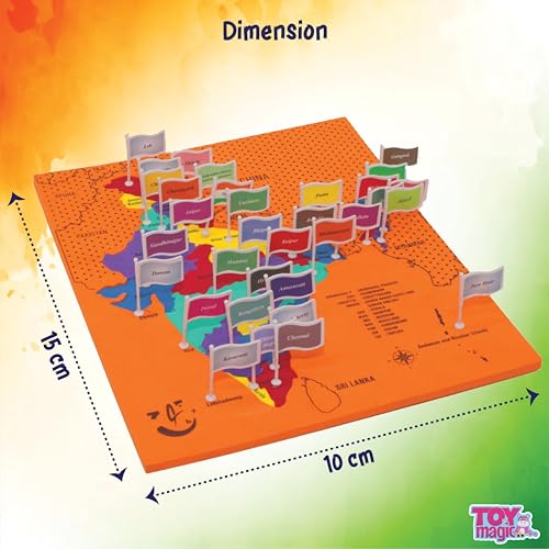 Image of ToyMagic India Capital Map Puzzle | Learn Indian States and Capitals, Geography for Kids,Learning & Educational Toys |Board Puzzle Game for | 25 Pieces Puzzles for Ages 4