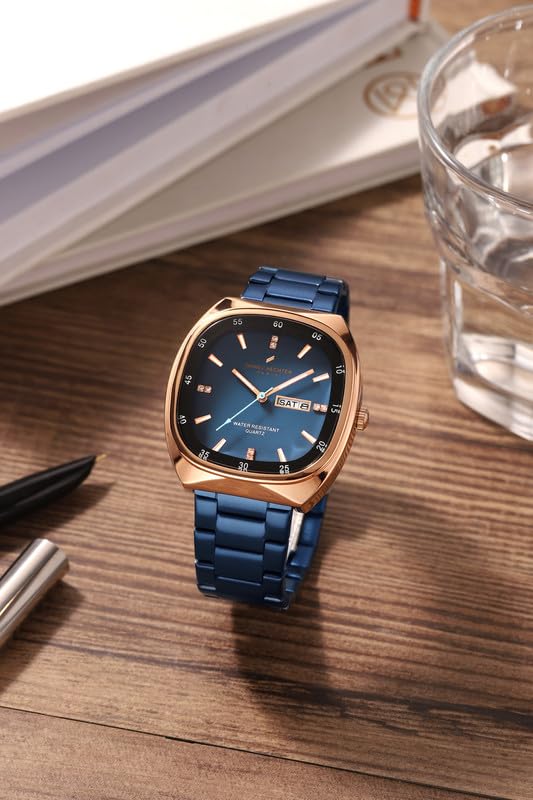 Image of Daniel Hechter Paris Bercy Collection Analog Quartz Watch for Men with Square Dial, Day-Date Display, Crystal Hour Markers and Stainless Steel Strap - DHM1053