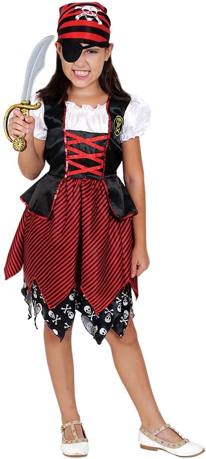 Mad Toys Pirate Girl Dress Up Roleplay Theme Party Trick or Treat Halloween Child Costumes, 7-8 Years