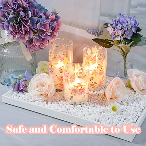 Image of Rose Flameless Candles with Remote Real Wax Blinks Glass Battery Operated Candles - Home Party Wedding Thanksgiving Christmas Summer Decor - Set of 3
