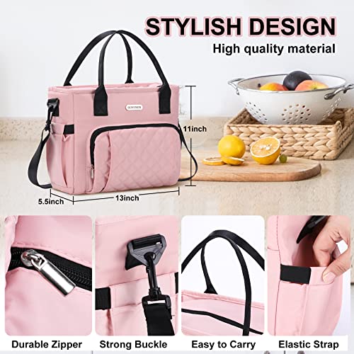 Honymum Insulated Lunch Bag Women,13L Large Adult Lunch Box Tote For Work,Leak Proof Lunch Cooler Bag With Side-Pocket&Adjustable Shoulder Strap,Lunchbag,Lunchbox For Office Picnic Beach,Pink #TOP2
