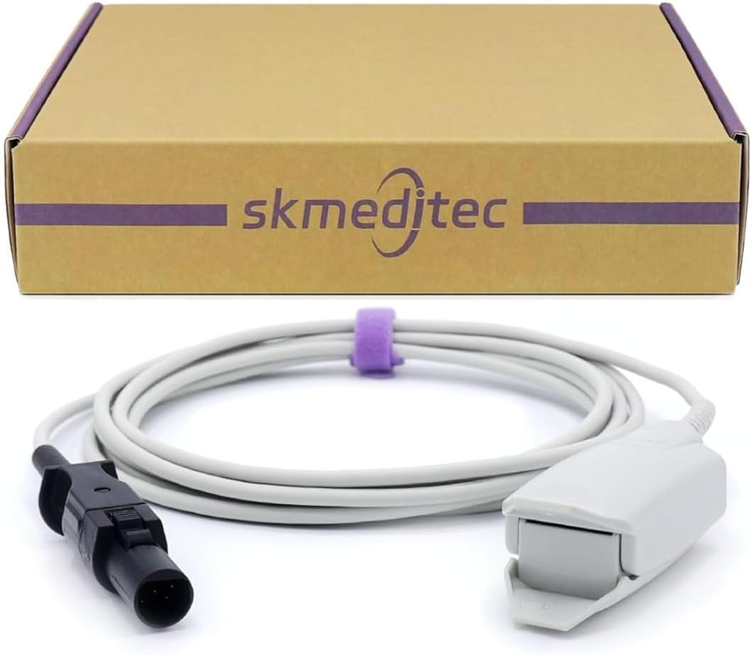 skmeditecSpO2 Sensor Compatible with Baxter Simed Direct Connect Cable with Nellcor OxiSmart SpO2 Technology, 9.8FT Reusable Large Clip Probe Cord with 7 Pins Connector