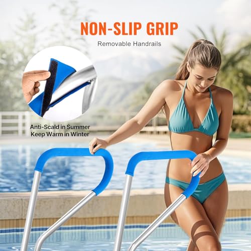 Image of VEVOR Pool Handrail, 39 x 32 inch Pool Railing, Stainless Steel with Base Plate for Indoor /Outdoor Pools,Swimming Pool Safety Railing for Decks,Rust-Proof Grab Bar w /Grip Cover&Accessories for Spas