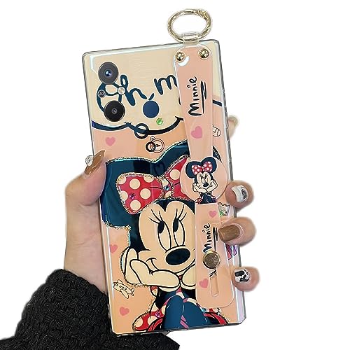 PHOQOYO for Xiaomi Redmi 12C / Redmi 11A Wrist Band Kickstand Cover Case Ultra Slim IMD Cartoon Mouse Animal Pattern Blue Light Point Drill Holder Cover for Xiaomi Redmi 12C / Redmi 11A