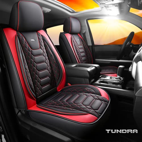 FREESOO Tundra Seat Covers- Car Seat Covers for Toyota Tundra 2007-2021 Pickup Truck Crewmax Cab Double Cab-Automotive Seat Cover Full Set with Faux Leather Black Red