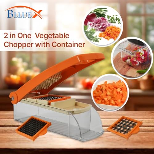 Image of Manual Hand Press Push Chopper for Effortless Chopping Vegetables & Fruits Slicing & Dicing for Onion, Potato & Tomato | Chopping Cutting Set for Daily Use (Orange)