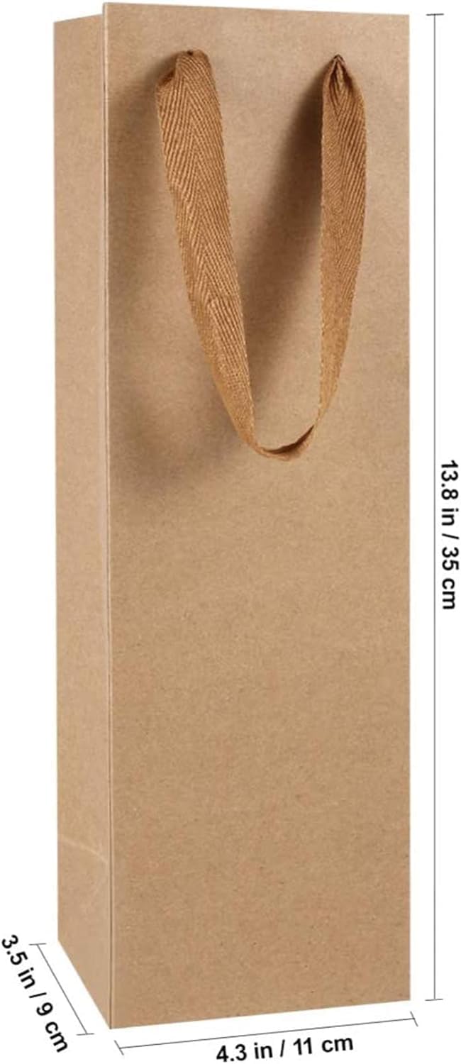 Vercapm Wine Bag, Brown Kraft Long Kraft Paper Bags Liquor Bags Wine Bag ine Bottle Gift Bags for Wedding, Birthday, Baby Shower, Set of 12 Pieces, Party Favors 11x9x35cm (4.3"X3.5"X13.7")