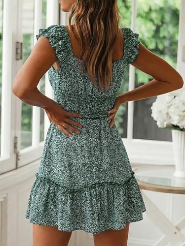 Image of YOBECHO Womens Summer Sexy Sweetheart Collar Printed Ruffle Mini Dress