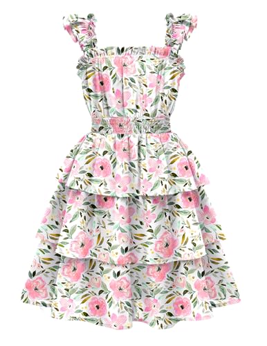 Arshiner Girls Dresses Ruffle Flutter Sleeve Summer Floral Tiered Casual Party Dress for 6-14 Y