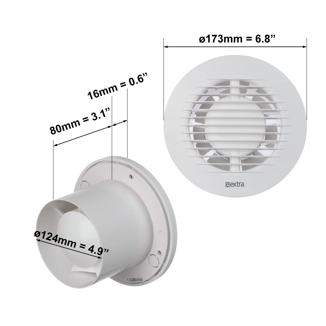 Europlast Ø 125mm Extracteur d'Air Silencieux Avec Capteur d'Humidité et Minuterie - Ventilateur Salle de Bain Blanc - Ventilateur Mural pour Cuisine WC Salle de Bain