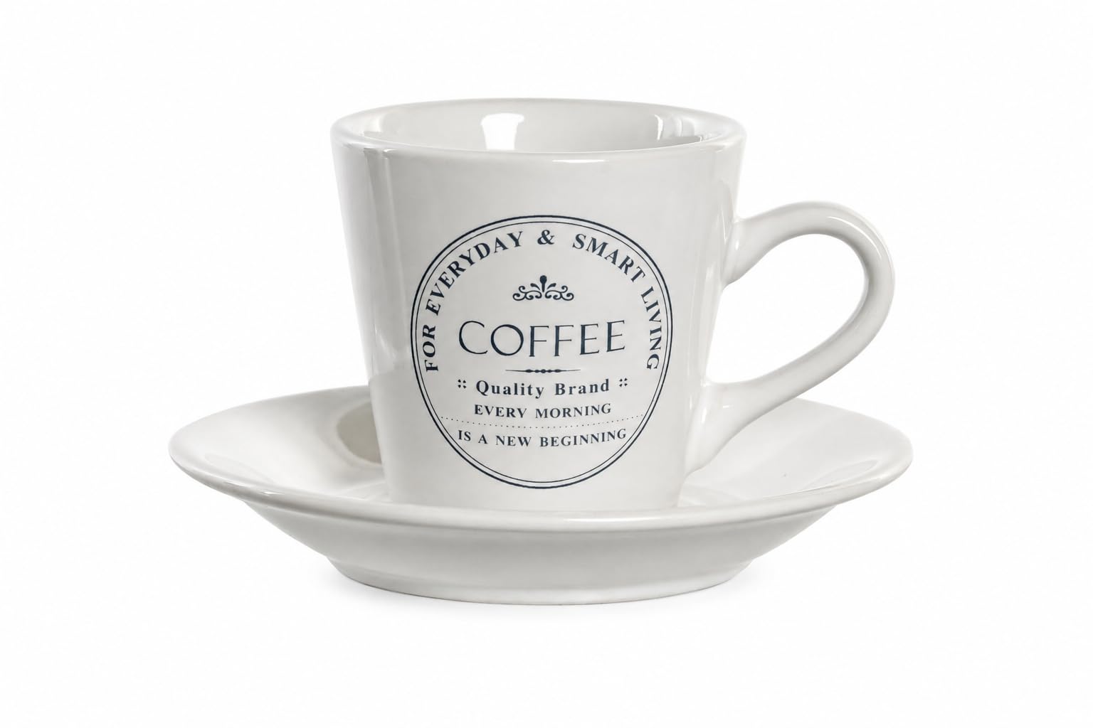 Juego de 6 Tazas de Café con Platos y Soporte Metálico – Set de Cerámica para Espresso y Cappuccino – Ideal para Cocinas Pequeñas