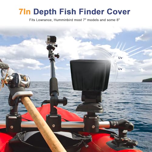 Image of Fish Finder Cover Compatible with Lowrance, Humminbird 7 Inches, Depth Finder Poly Sun Cover for Lowrance Hook Reveal, 210D Oxford Fabric Waterproof Protection Accessories with Drawstring