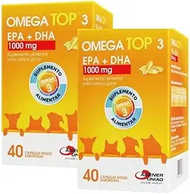 Kit 2 Omega Top 3 1000 mg Suplemento Alimentar para Cachorro cão cães e gatos