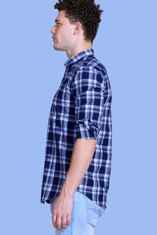 Image of SANE ORIGINALS Ingdigo Washed Checks Pure Cotton Shirt for Men
