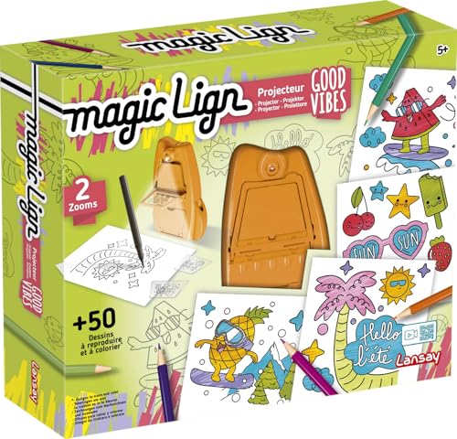 Lansay - MAGIC LIGN - Proyector Good Vibes - Kit de dibujo para reproducir 50 ilustraciones - Para niños a partir de 5 años - Aprender a dibujar - Proyector portátil - Ocio creativo