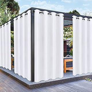PureFit Outdoor Curtains for Patio Waterproof – Weatherproof, UV and Fade Resistant Outside Curtains for Gazebo, Front Porch, Pergola, Sun Blocking Privacy Curtain, 52 x 84 inch, 1 Panel, White