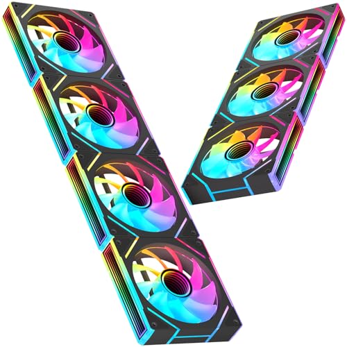 7 Pack ARGB Fans, 4 Forward Fan +3 Reverse Fans， Intelligent Temperature Control (PWM), Fan Speeds...