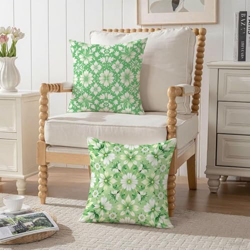 Housse coussin 75x75 cm lot de 2 vert géométrique en velours imperméable