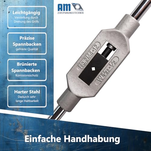 AM-Zerspanungstechnik Windeisen M1-M12 | verstellbares PRO Windeisen für Gewindebohrer | Auswahl verschiedener Halter, verstellbar für Gewindeschneider Set (M1-M12 | Größe 1-1/2)