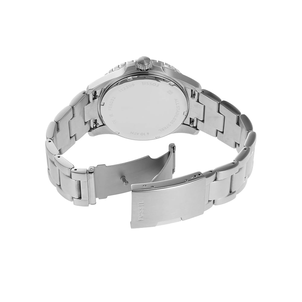 Fossil Orologio subacqueo blu da uomo, movimento al quarzo con data a tre lancette e cinturino in acciaio inossidabile o in pelle