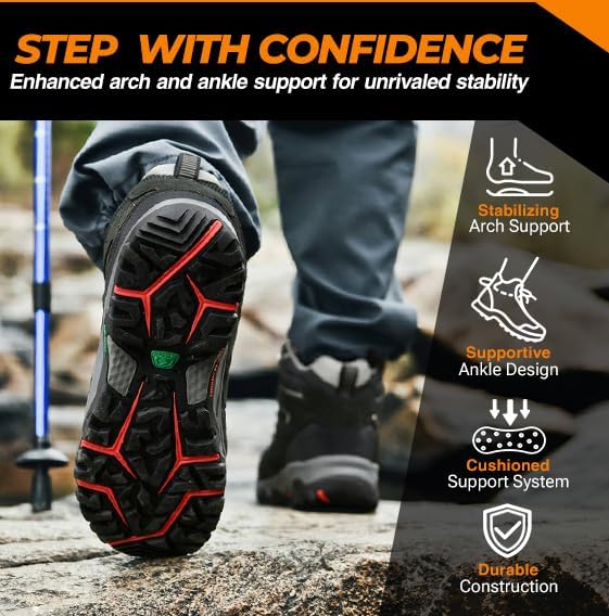 ROCKMARK Men's Waterproof Hiking Boots Lightweight Anti-Slip Mid Ankle Trekking Shoes for Outdoor Backpacking, Mountaineering & Rugged Terrain‌ - Image 9
