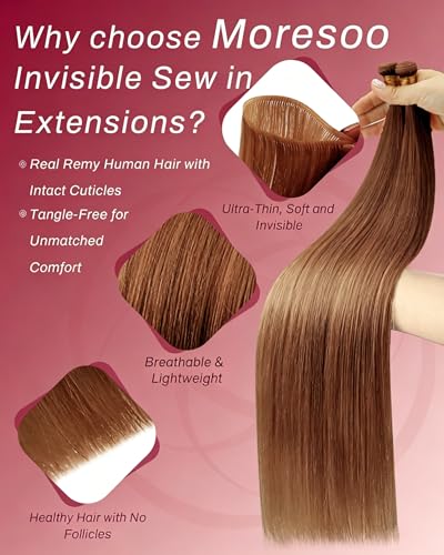 Image of Moresoo Genius Weft Sew in Human Hair Extensions, Light Copper, 20 Inch 60g | Made with Remy human hair, flowing texture and added fullness for events and special occasions