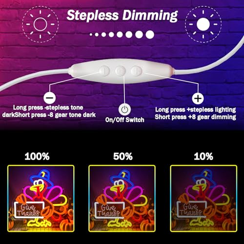 Image of Thanksgiving Neon Sign Thanksgiving Turkey Neon Sign Dimmable Turkey Neon Light for Wall Decor Give Thanks Sign for Home Bar Front Door Thanksgiving Decorations