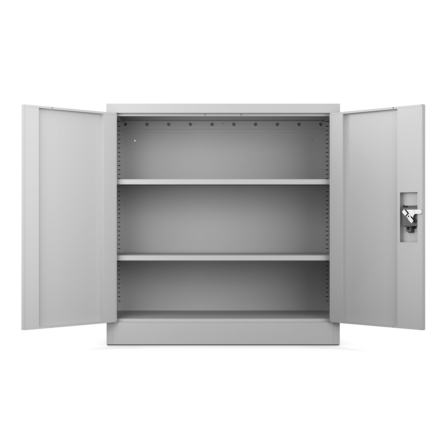 Muralo Metallschrank mit 2 verstellbaren Fachböden Abschließbar - Grau | Aktenschrank 90x90x40 cm mit Sicherheitszylinderschloss, Belastbar bis 50 kg, Pulverbeschichtung, ideal für Büro, Werkstatt
