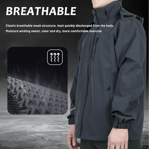 Ynport Crefreak Waterdichte lichte regenjas voor heren voor buiten, winddichte wandeljas met capuchon voor in de bergen, perfect voor dagelijks gebruik en buitenavonturen, Grijs, S