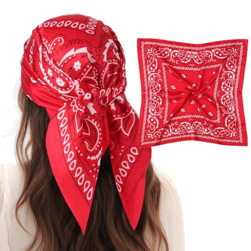 VBAEI 1 Pcs 27.5 Inches Satin Head Scarf Silk Like Stain Bandana Sleeping Hair Wrap Hair Scarf for Women(Red)