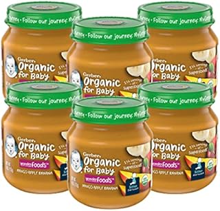 Gerber Organic for Baby Wonder Foods 2nd Foods Baby Food Jar, Mango Apple Banana, USDA Organic Pureed Baby Food with Superfoods, 4-Ounce Glass Jar (Pack of 6)
