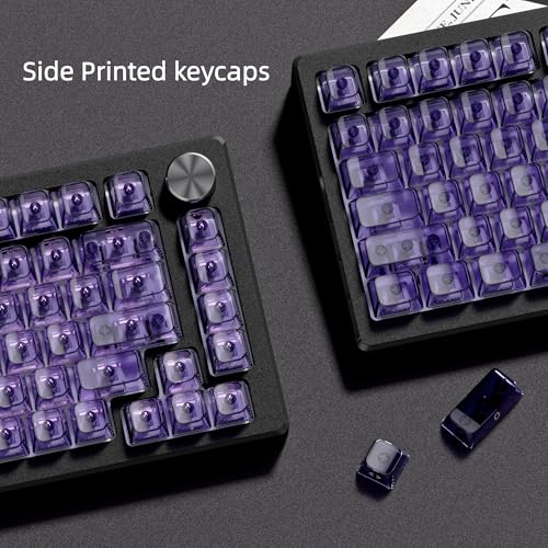 Image of dagaladoo Purple Clear keycaps,Transparent keycaps 60 75 100 Percent,Crystal keycap,Shine Through Key Cap Ceramic Style,MDA Profile Keyboard Key Cap for Mx Switches Mechanical Keyboard(Side Printed)