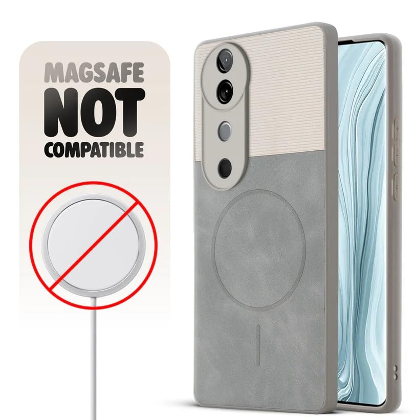 Image of Bintage CASE Dual-Leather Mac Safe Design Phone Case| Soft Touch Finish | Full Camera Protectection Back Cover Compatible for Vivo V2347 / V40 Pro 5G - White & Matelic Grey