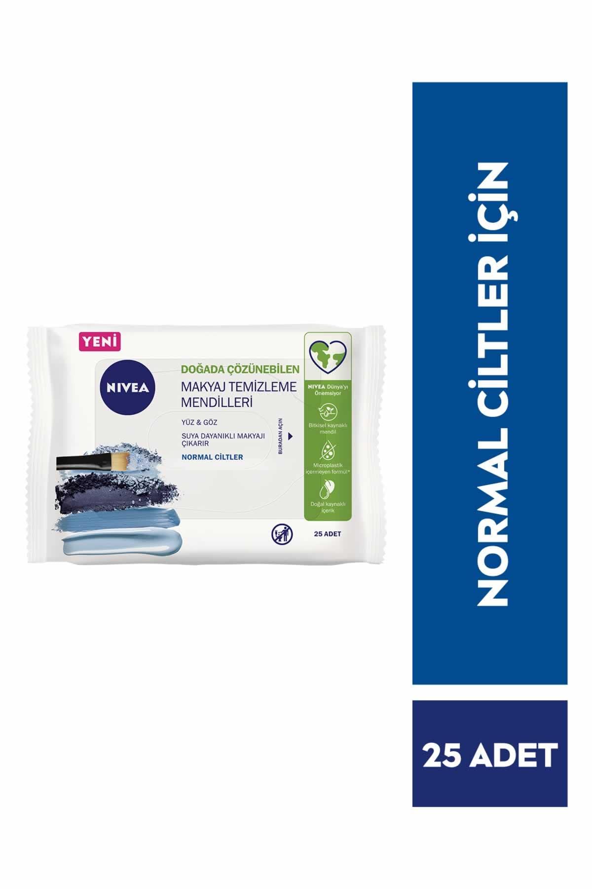 NIVEA 3'ü 1 Arada Canlandırıcı Makyaj Temizleme Mendilleri (25 Adet), Normal ve Karma Ciltler, Yüz ve Göz için, Suya Dayanıklı Maskara ve Makyaj Temizleme