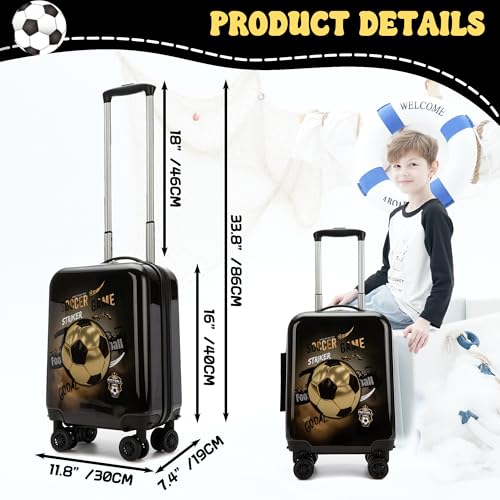 Kid's Football Luggage Set 5 Piece Suitcase Set 16" Hardside Luggage with Spinner Wheels Boys Carry on Toddler Travel Rolling Luggage Airline Approved2