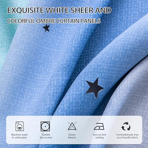 Image of XiDi Blue Green Grey Curtains 63 Inches Long for Girls Bedroom Kids Nursery Boys Room Unicorn Princess Theme Home Decor Room Darkening Window Grommet Drapes Blue Green Grey, W52 X L63 2 Panels