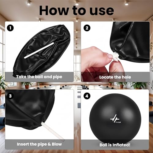 Image of PulseITOrbit Yoga Ball 25cm for Exercise, Balance & Core Strength | Anti-Burst Mini Pilates Ball for Home Workout, Yoga, Stability Training & Physical Therapy | Inflatable Soft Gym Ball (Black)