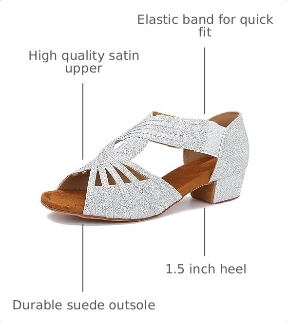 Image of Low Heel Women Ballroom Dance Shoes Salsa Batchata Social Beginner Practice Wedding Dancing 1.5in Heels YT04